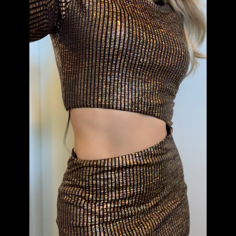 Small, Blanc, golden disco ball bodycon dress